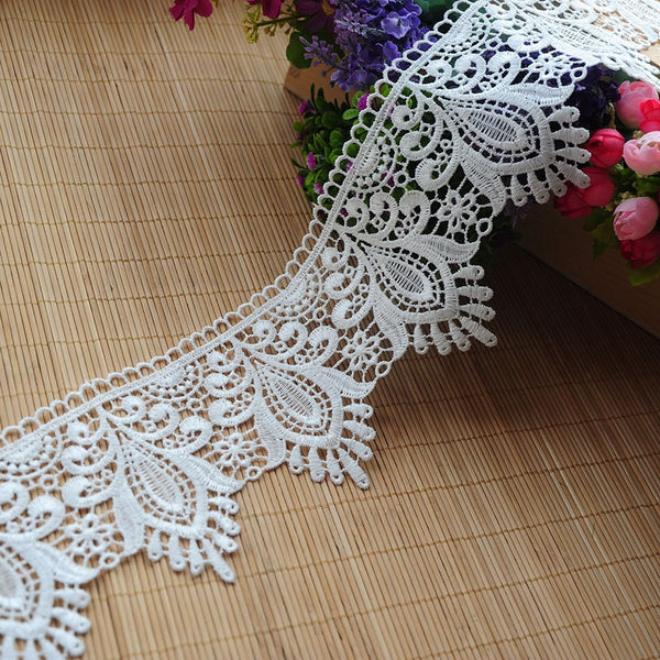 White Venice Lace Trim: Scalloped Victorian Guipure, 4 1/4 inches wide priced by the yard