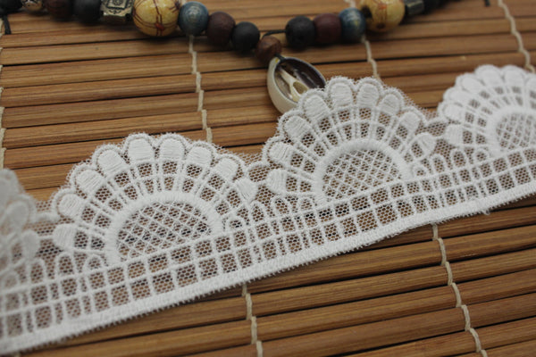 Vintage Embroidered Cotton Lace Ribbon: Scalloped Edge Trim, DIY Crafts