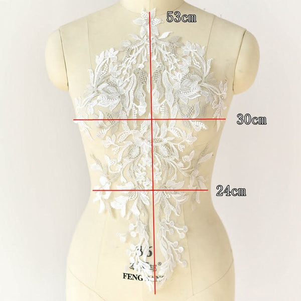 White Floral Lace Applique: Bridal Bodice Embellishment (11 7/8 x 20 7/8 in)
