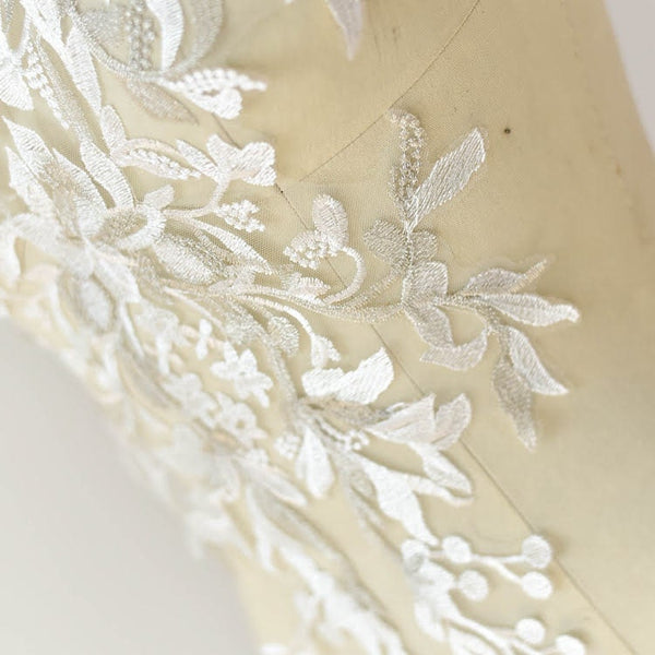 White Floral Lace Applique: Bridal Bodice Embellishment (11 7/8 x 20 7/8 in)