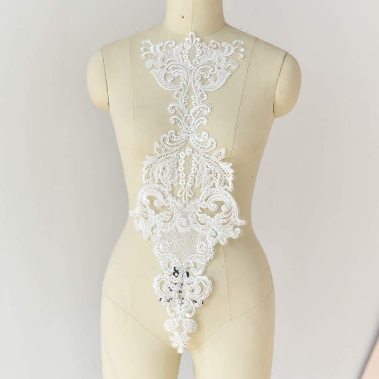 White Lace Bridal Bodice Applique (8.25x23.25 in)