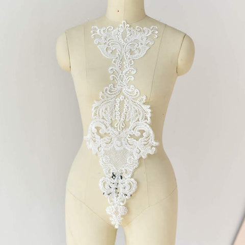 White Lace Bridal Bodice Applique (8.25x23.25 in)