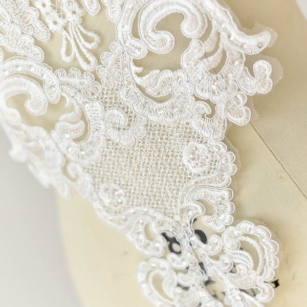 White Lace Bridal Bodice Applique (8.25x23.25 in)