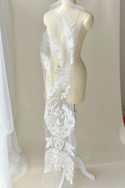 White Floral Lace Applique: Bridal Bodice Embellishment (12.5x51.125 in)