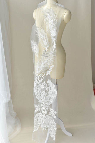 White Floral Lace Applique: Bridal Bodice Embellishment (12.5x51.125 in)