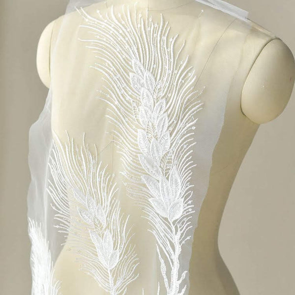 White Floral Lace Applique: Bridal Bodice Embellishment (12.5x51.125 in)