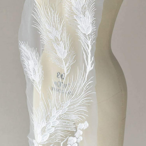 White Floral Lace Applique: Bridal Bodice Embellishment (12.5x51.125 in)