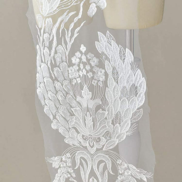 White Floral Lace Applique: Bridal Bodice Embellishment (12.5x51.125 in)