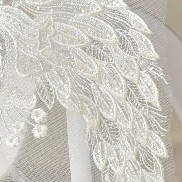 White Floral Lace Applique: Bridal Bodice Embellishment (12.5x51.125 in)