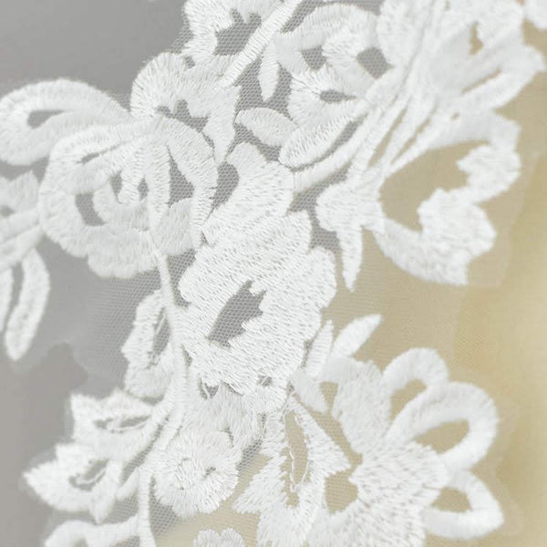 White Floral Lace Applique - Bridal Dress Trim (Pair)
