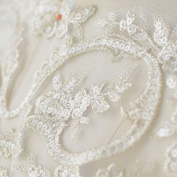 White & Gold Bridal Lace Applique: Wedding Dress Bodice