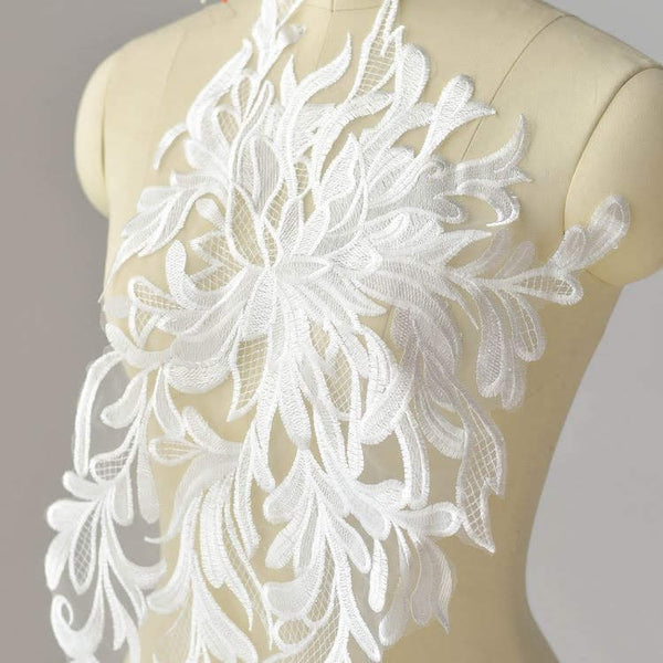 White Floral Lace Applique: Bridal Bodice Embellishment (11 7/8 x 41 3/4 in)