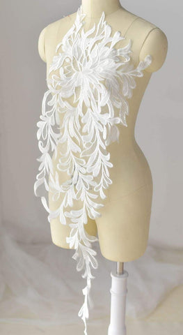 White Floral Lace Applique: Bridal Bodice Embellishment (11 7/8 x 41 3/4 in)