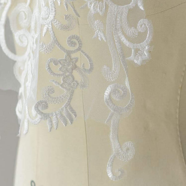 Bridal Lace Applique Pair: Embroidered Wedding Gown Embellishment