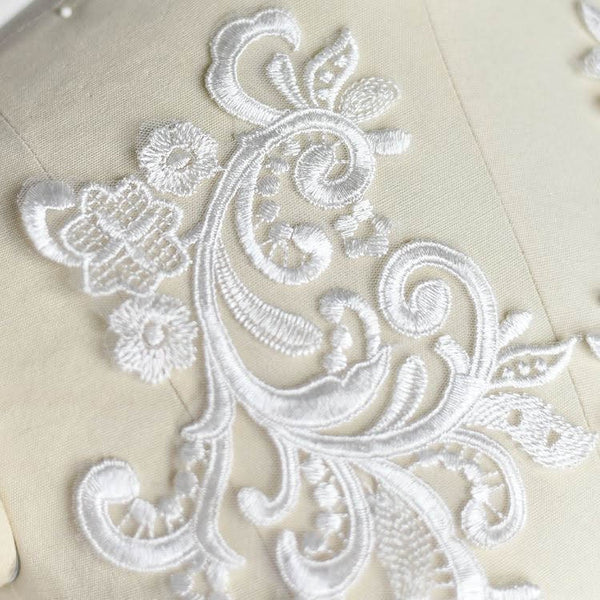 White Lace Applique Pair: Bridal Dress Trim ALA-13