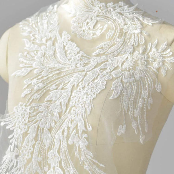 White Bridal Lace Applique: Wedding Dress Bodice Embellishment