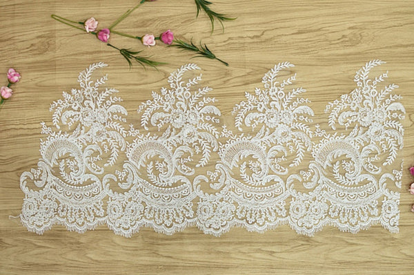 White Alencon Lace Trim: Bridal Wedding Dress Fabric
