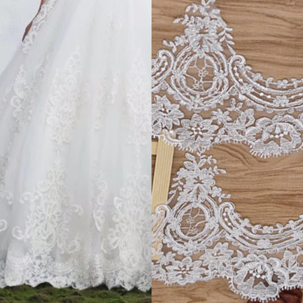 Alencon Bridal Lace Trim: White Wedding Dress Fabric