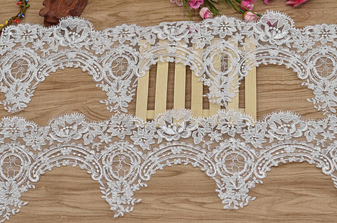 Alencon Bridal Lace Trim: White Wedding Dress Fabric
