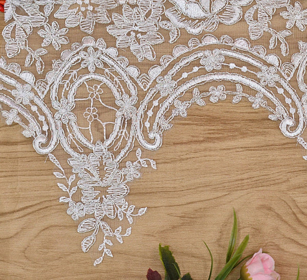 Alencon Bridal Lace Trim: White Wedding Dress Fabric