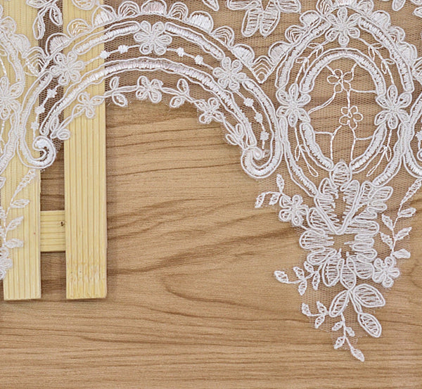 Alencon Bridal Lace Trim: White Wedding Dress Fabric