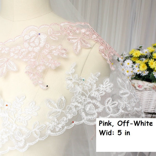 White Alencon Lace Trim: Bridal Wedding Dress Fabric