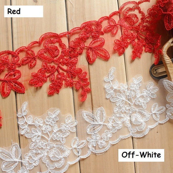 White Alencon Lace Trim: Bridal Wedding Dress Fabric