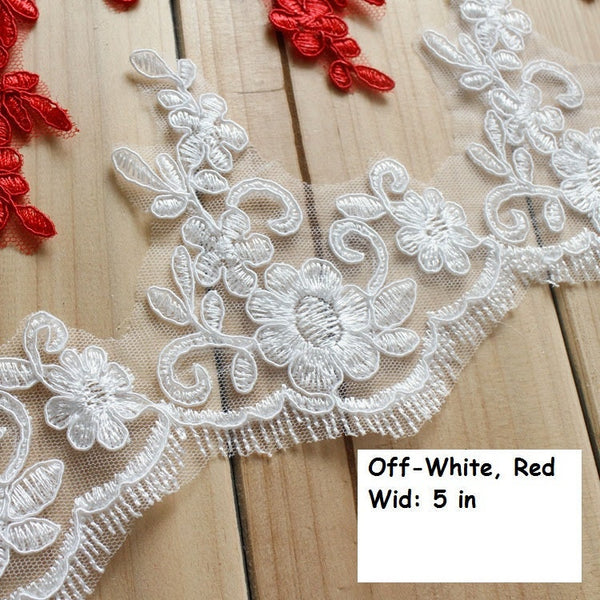 White Alencon Lace Trim: Bridal Wedding Dress Fabric