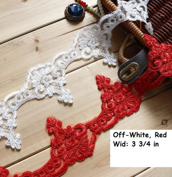 White Alencon Lace Trim: Bridal Wedding Dress Fabric By The Yard