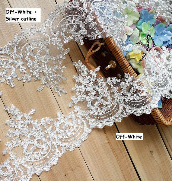 Alencon Lace Trim: Elegant Floral Edge, Sewing & Crafting - 6 1/8" Wide
