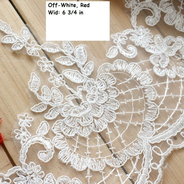 White Alencon Lace Trim: Bridal Wedding Dress Fabric