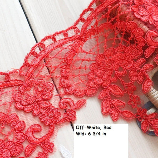 White Alencon Lace Trim: Bridal Wedding Dress Fabric