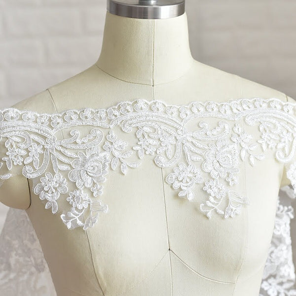 White Bridal Alencon Lace Trim: Wedding Dress Fabric