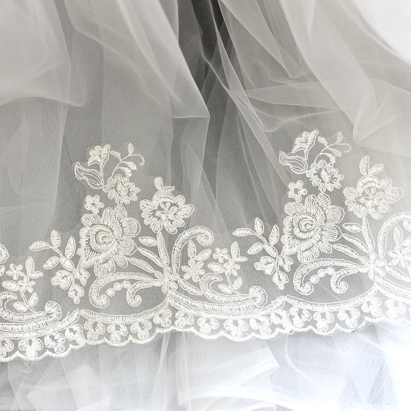 White Bridal Alencon Lace Trim: Wedding Dress Fabric