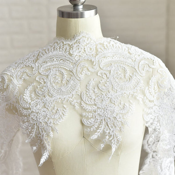 White Alencon Lace Trim: Bridal Wedding Dress Fabric