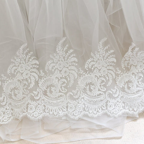 White Alencon Lace Trim: Bridal Wedding Dress Fabric