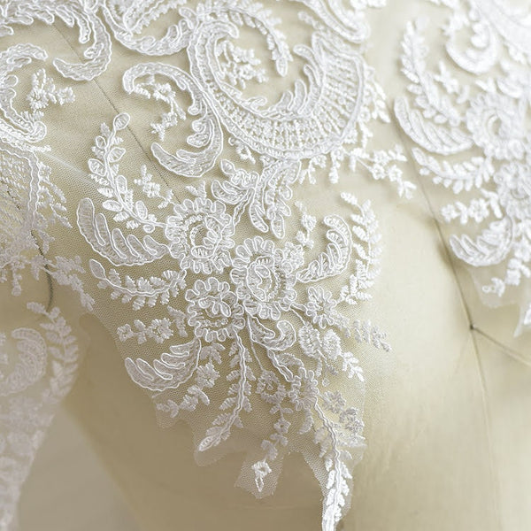 White Alencon Lace Trim: Bridal Wedding Dress Fabric