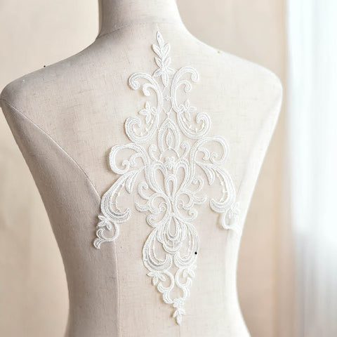 White Floral Lace Applique: Elegant Bridal Dress Bodice Trim