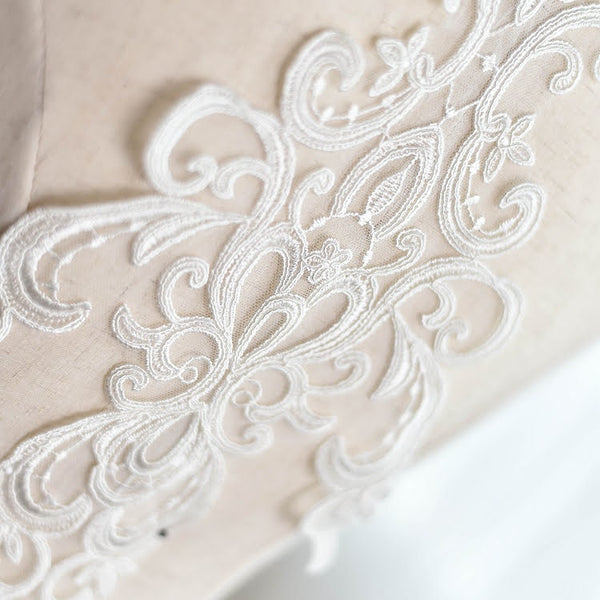 White Floral Lace Applique: Elegant Bridal Dress Bodice Trim