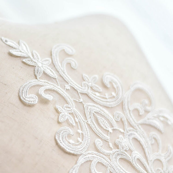 White Floral Lace Applique: Elegant Bridal Dress Bodice Trim