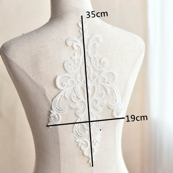 White Floral Lace Applique: Elegant Bridal Dress Bodice Trim