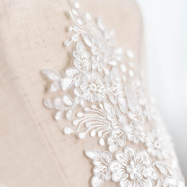Embroidered Floral Lace Applique Pair for Bridal Gown