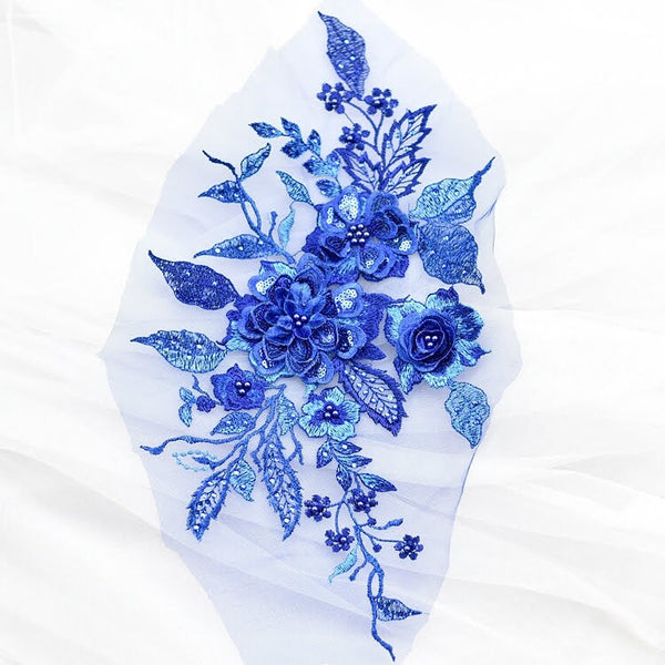 White Floral Lace Applique: Bridal Bodice Trim ALA-132