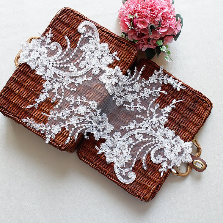 White Floral Lace Applique: Bridal Bodice Embellishment