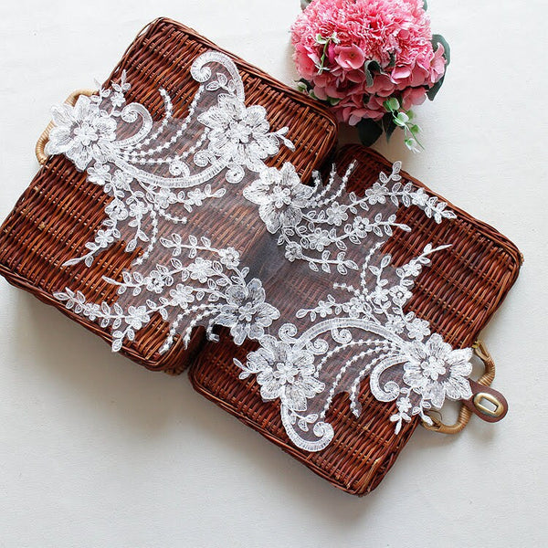 White Floral Lace Applique: Bridal Bodice Embellishment