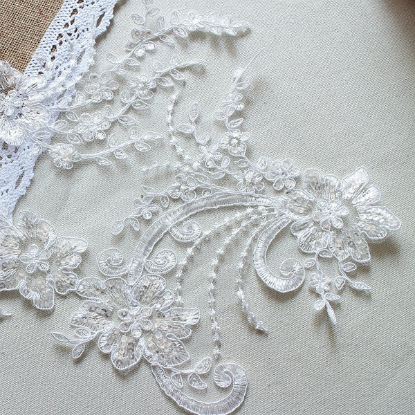 White Floral Lace Applique: Bridal Bodice Embellishment