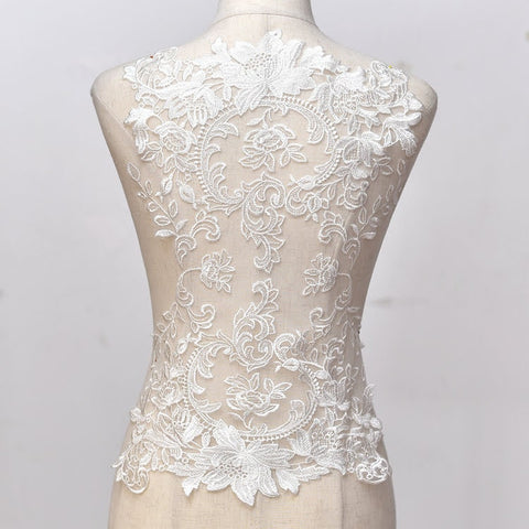 White Floral Lace Applique: Bridal Bodice Embellishment (13.75x29.5 in)