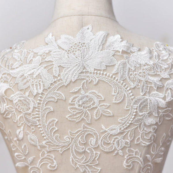 White Floral Lace Applique: Bridal Bodice Embellishment (13.75x29.5 in)