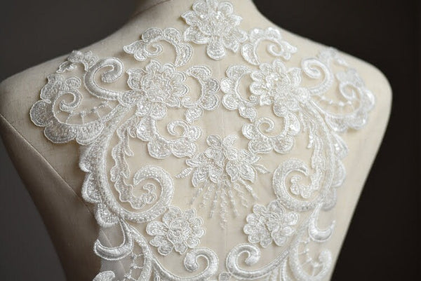 Beaded Lace Wedding Dress Applique: Elegant Bridal Bodice Trim