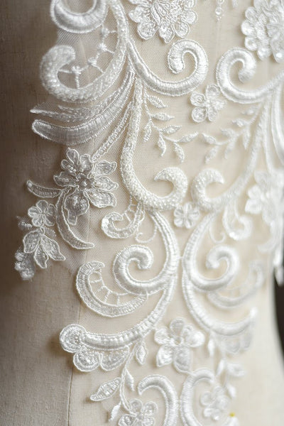 Beaded Lace Wedding Dress Applique: Elegant Bridal Bodice Trim